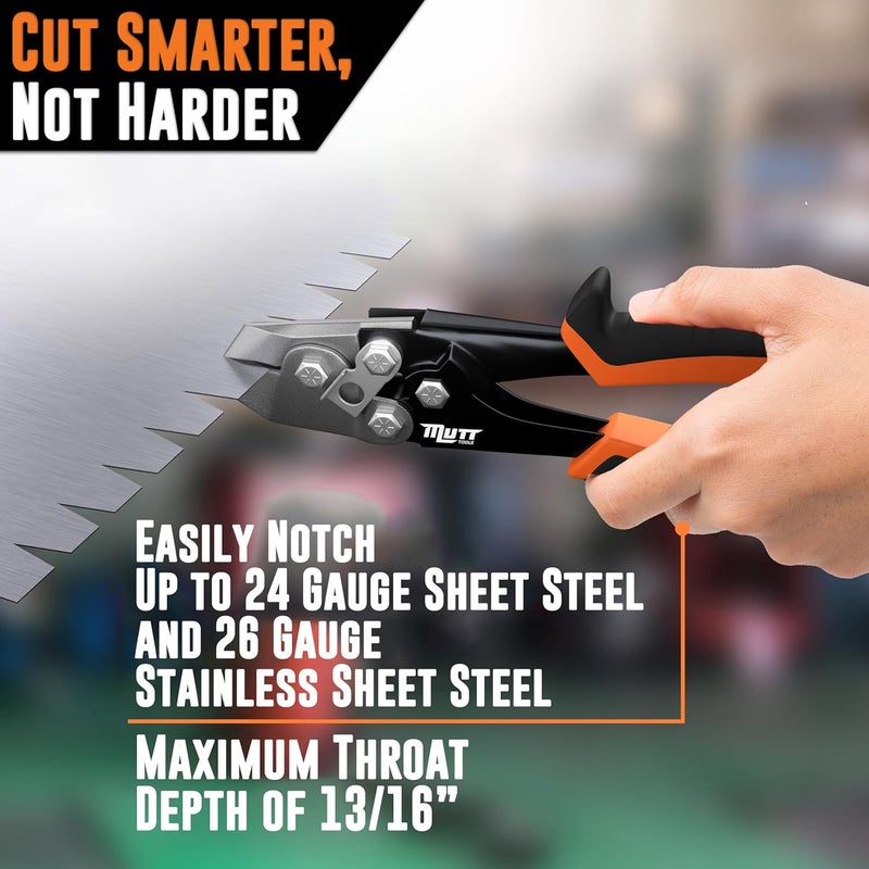 AMERICAN MUTT TOOLS أداة موت 30° لقص المعادن لأعمال التكييف - قاطع V احترافي بتصميم مزود بنابض - قاطع زوايا ثقيل للأنابيب - أداة فولاذية دقيقة مع قفل أمان - Image 3